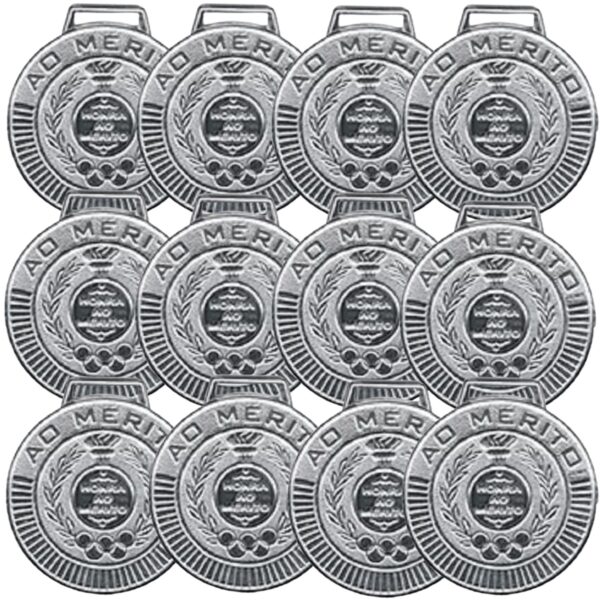 Kit com 30 Medalhas Rema Honra Ao Mérito 50mm Com Fita Prata 4450