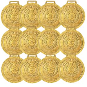 Kit com 12 Medalhas Rema Honra Ao Mérito 60mm com Fita Ouro 4460