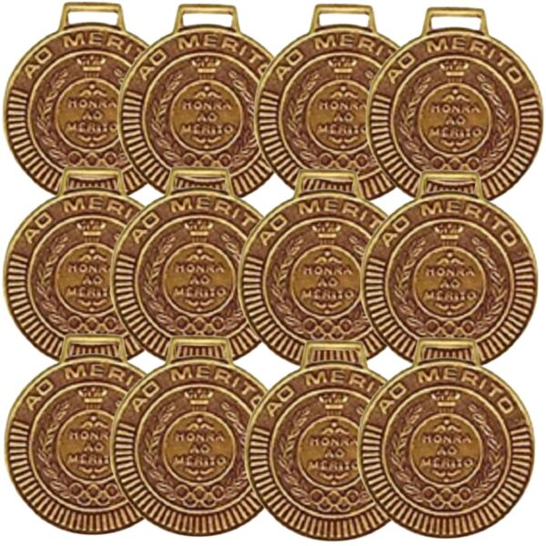 Kit com 12 Medalhas Rema Honra Ao Mérito 60mm com Fita Bronze 4460