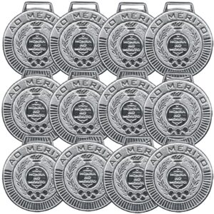 Kit com 12 Medalhas Rema Honra Ao Mérito 60mm com Fita Prata 4460