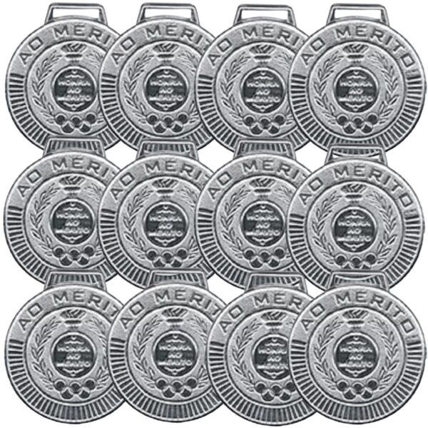 Kit com 12 Medalhas Rema Honra Ao Mérito 60mm com Fita Prata 4460