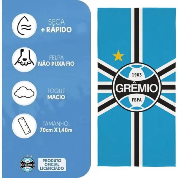 Toalha Banho Lepper Aveludada Transfer Gremio 70 cm x 1,40 m - Imagem 3