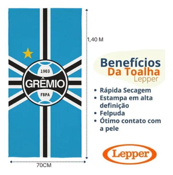 Toalha Banho Lepper Aveludada Transfer Gremio 70 cm x 1,40 m - Imagem 2