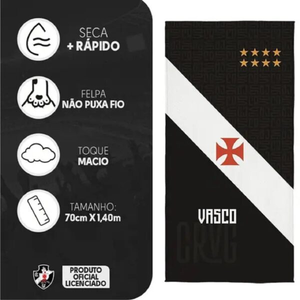 Toalha Banho Lepper Aveludada Transfer Vasco 70 cm x 1,40 m - Imagem 2